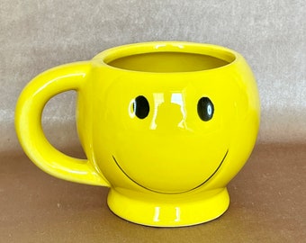 Bright Yellow Happy Face Mug, Yellow Smiley Face Ceramic Cup, Get Well Feel Better Gift, Happy Face Planter