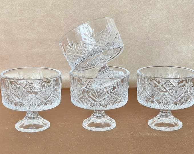 Vintage Godinger Dessert Dishes in dublin Pattern, Four Individual Trifle Bowls, Footed Holiday