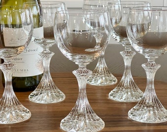 6 Vintage "The Ritz" Crystal Wine Glasses by Mikasa, Elegant Round Bowl w Textured Stems Wine Barware, Hand Crafted Luxury High End Stemware