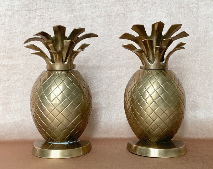 Brass Pineapple Bookends Large Heavy Detailed Brass Pineapple Etsy