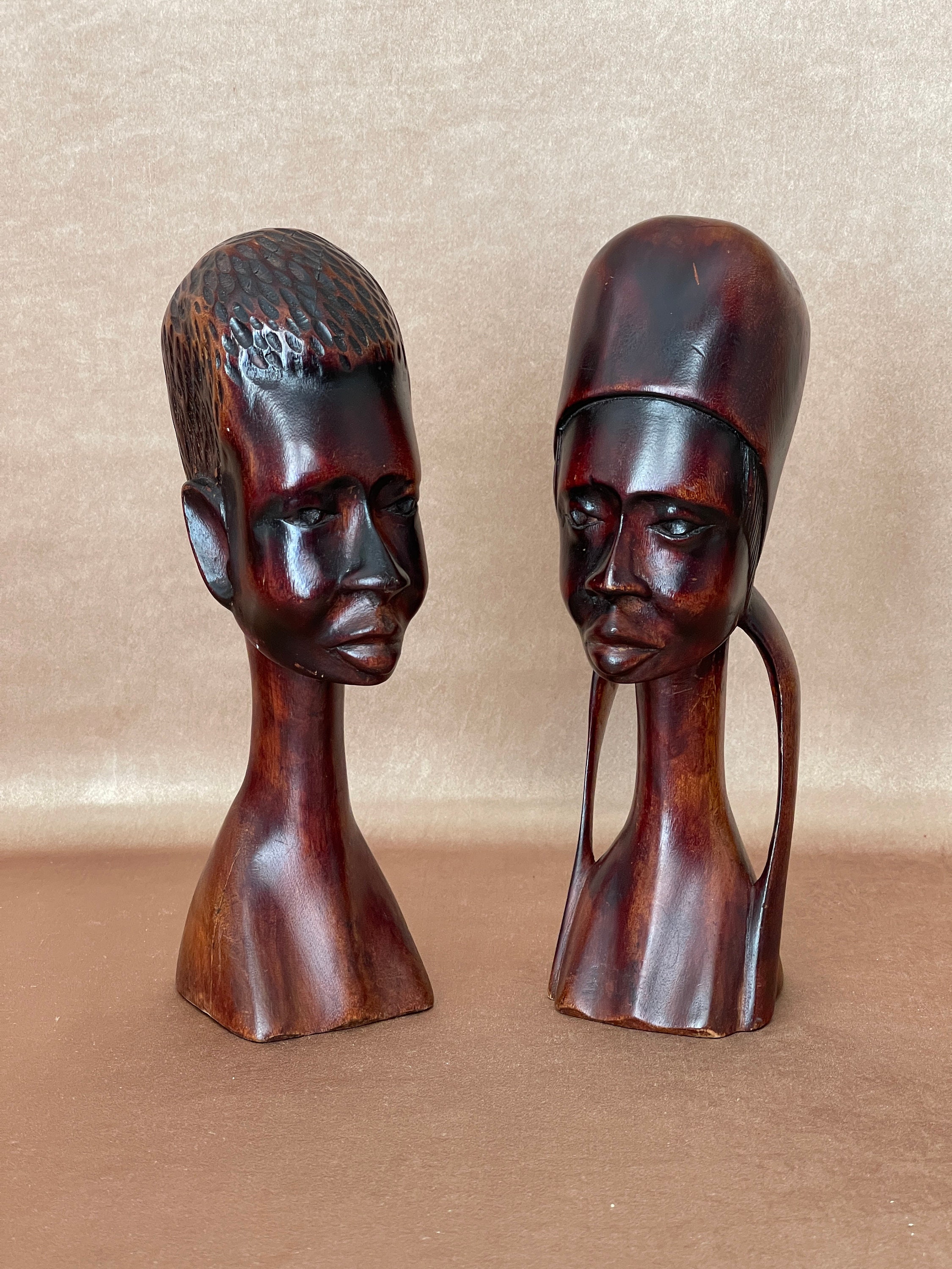 Pair of Hand Carved Vintage African Busts Male and Female - Etsy