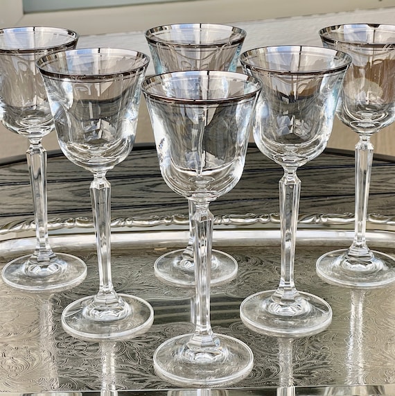 Tall Sexy Fluted Wine Glasses, Vintage Oneida Hand Blown Crystal