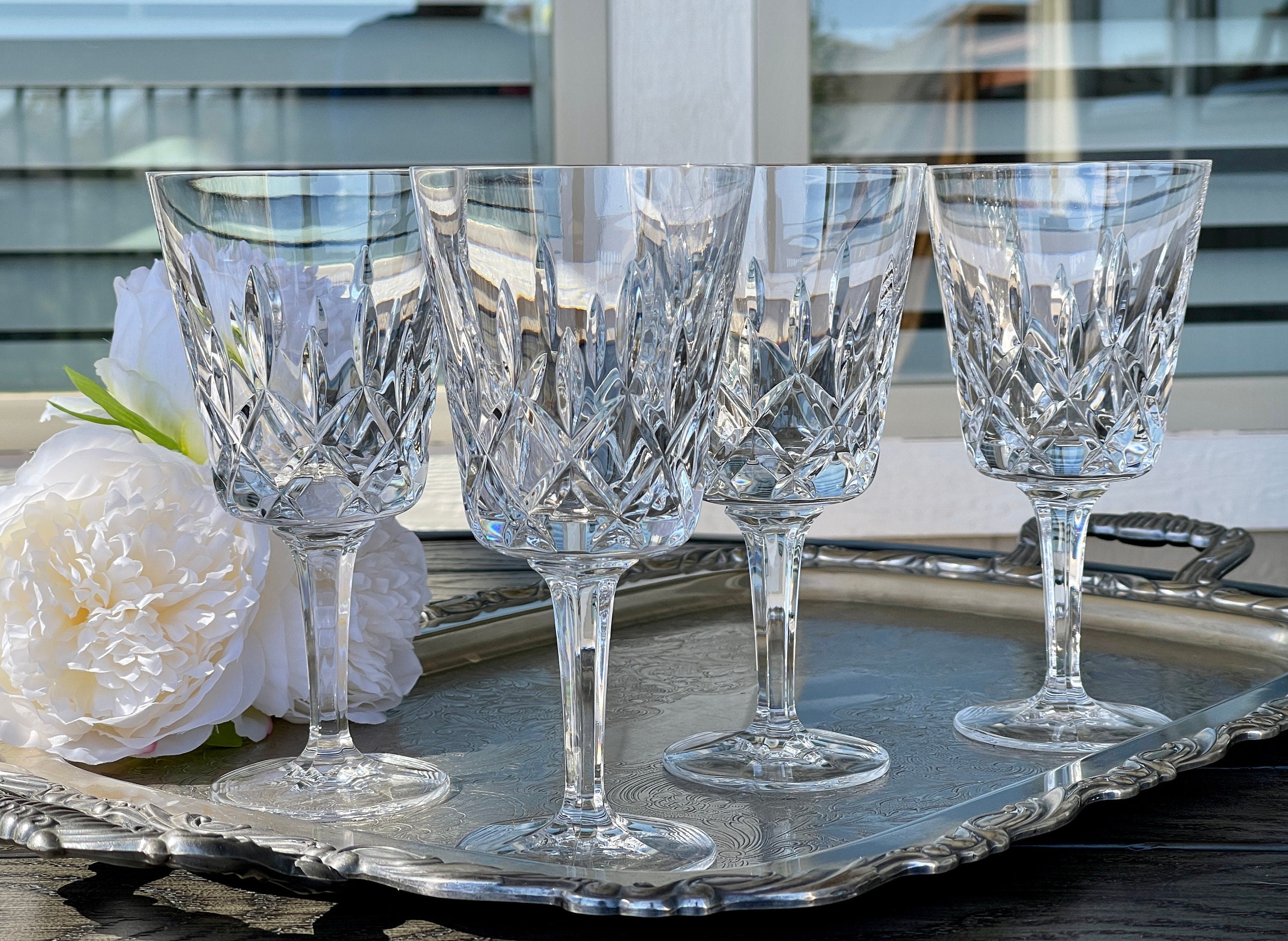 Vintage Regency Emerald Cut Crystal Wine Glasses - Set of 12