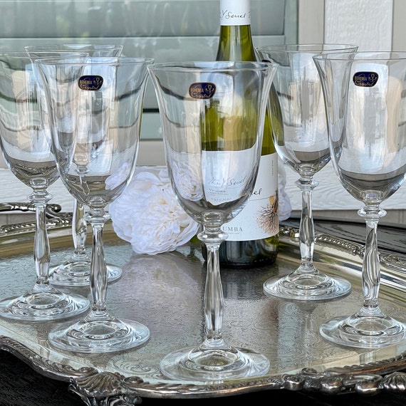 Vintage Set of Six Thick Stem Wine Glasses