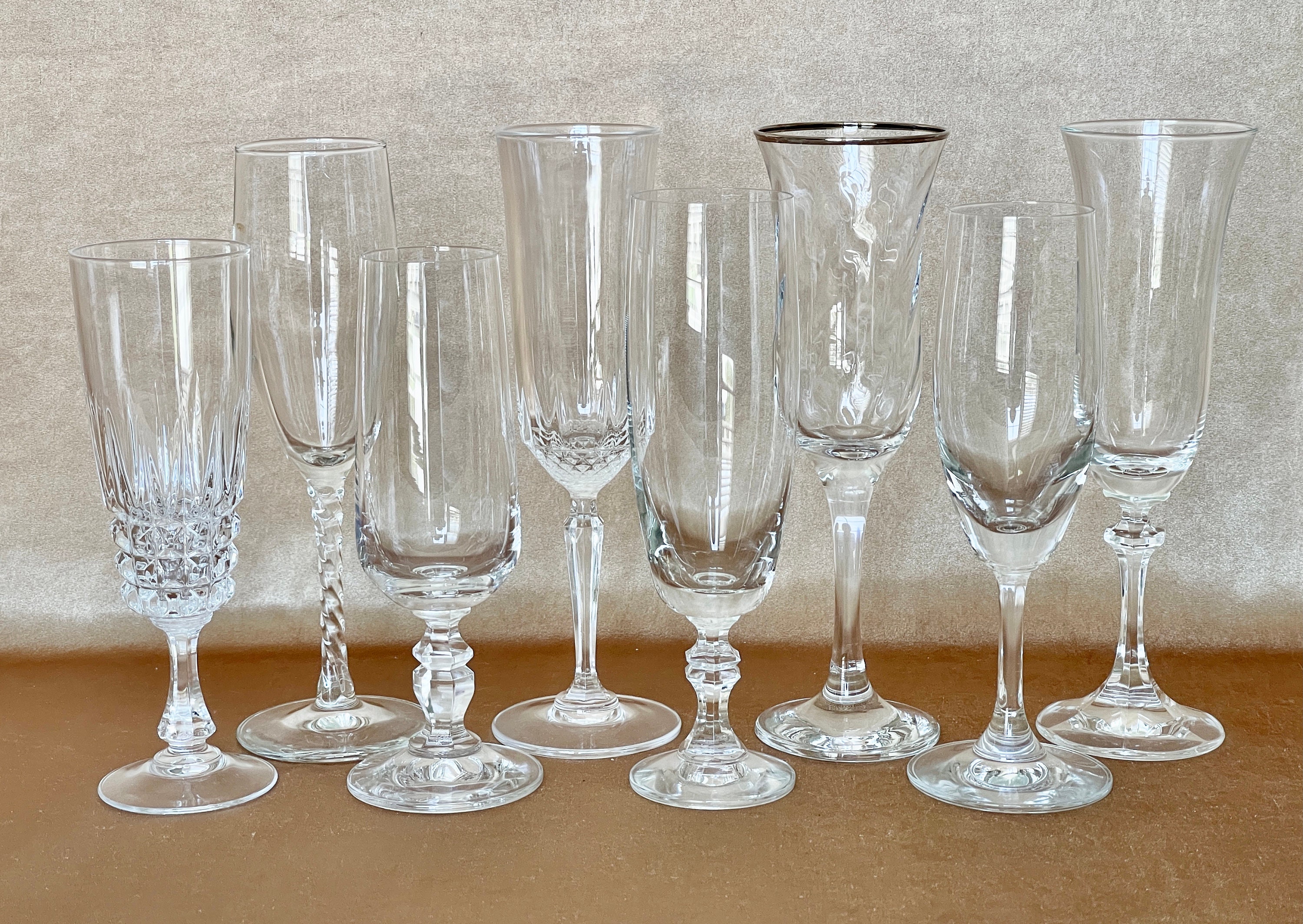 Vintage Mixed Champagne Flutes, Set of 8 Champagne Glasses 