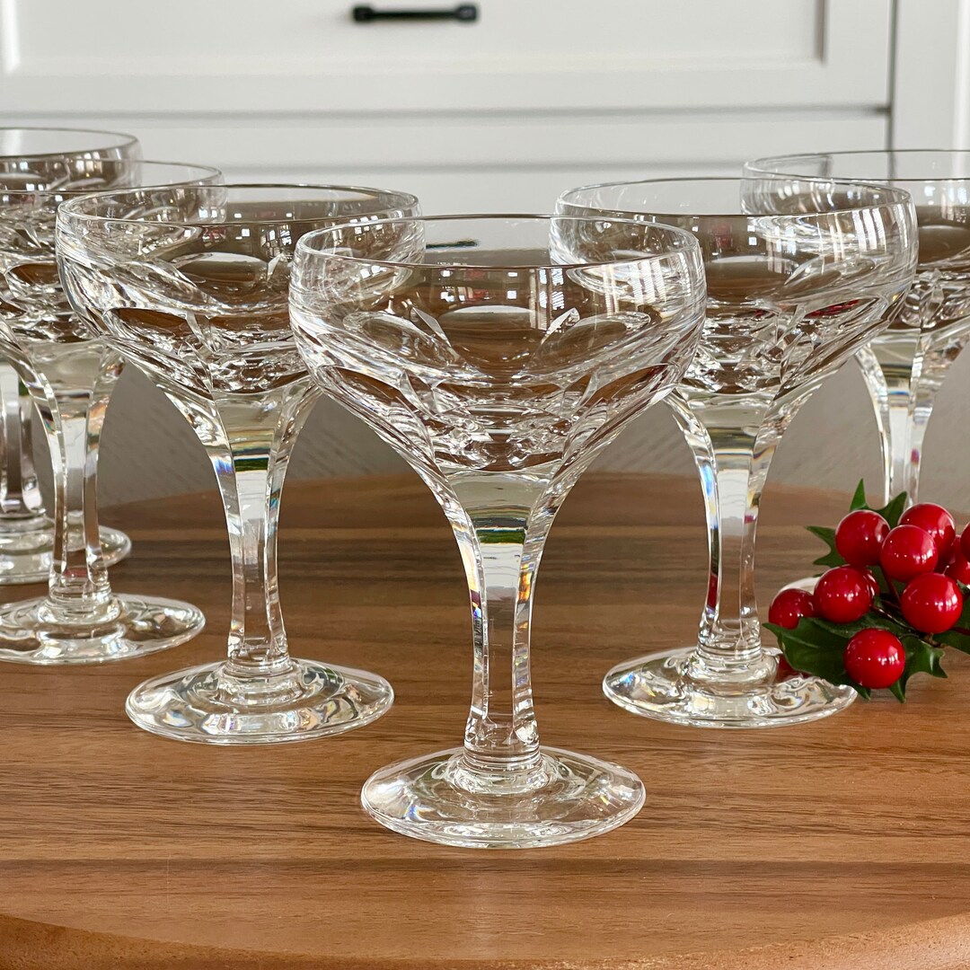 Six Vintage Atlantis Crystal Champagne Coupes in evora Pattern