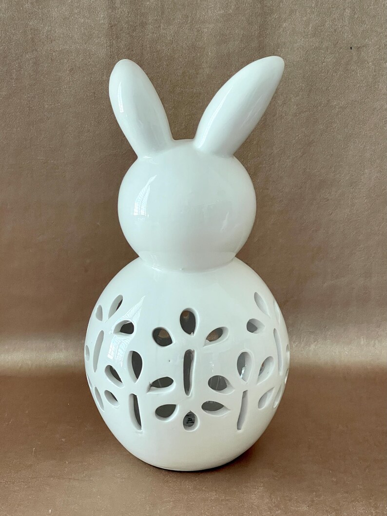 Pair of Reticulated Ceramic Rabbits, Light up Dept 56 Bunnies, Vintage ...