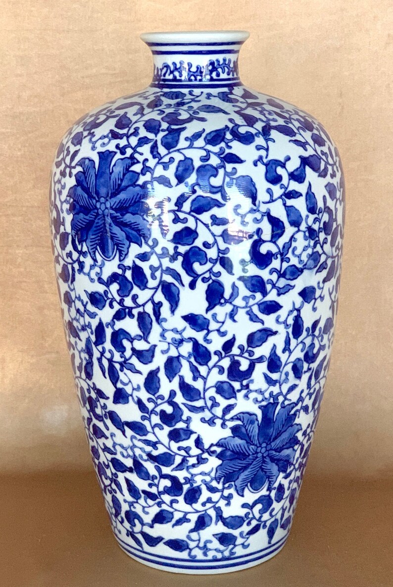 Large Blue and White Chinoiserie Vase 14 Asian Balaster Etsy