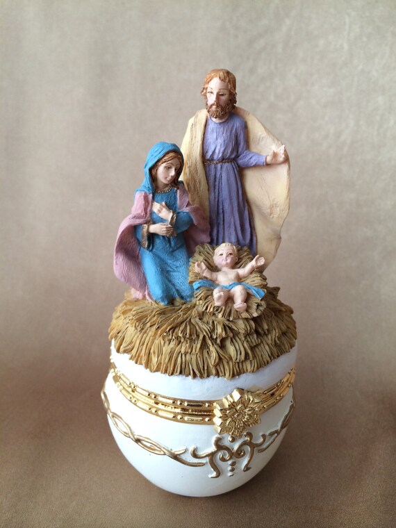 Religious Music Box Nativity Trinket Box Baptism Gift Etsy
