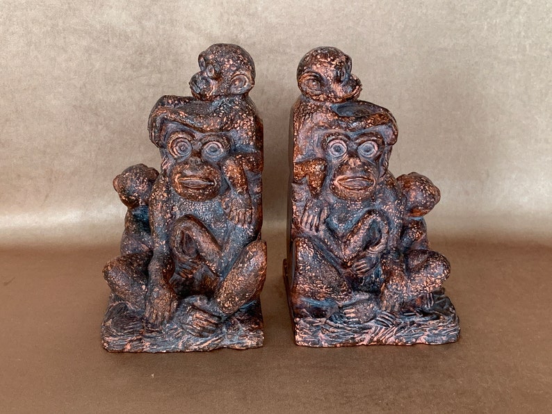 Vintage Monkey Bookends Home Decor Heavy Detailed Sand Resin Etsy