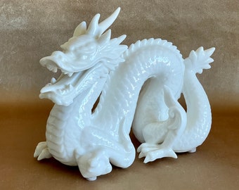 Vintage Blanc De Chine Dragon Statue, Asion Chinoiserie Dragon Home Decor