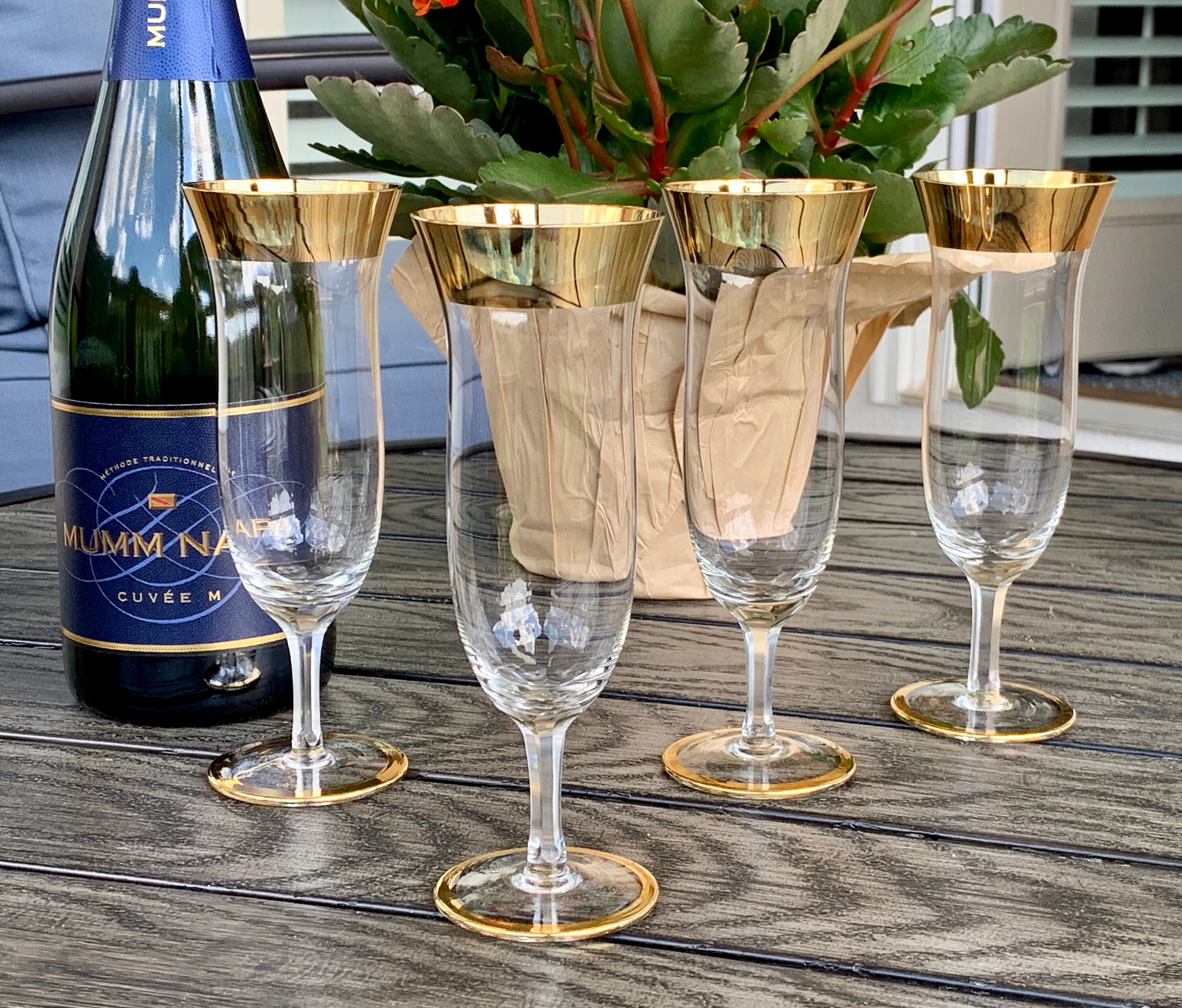 Vintage Gold Trim Champagne Flutes Mid Century Parfait Shaped Etsy