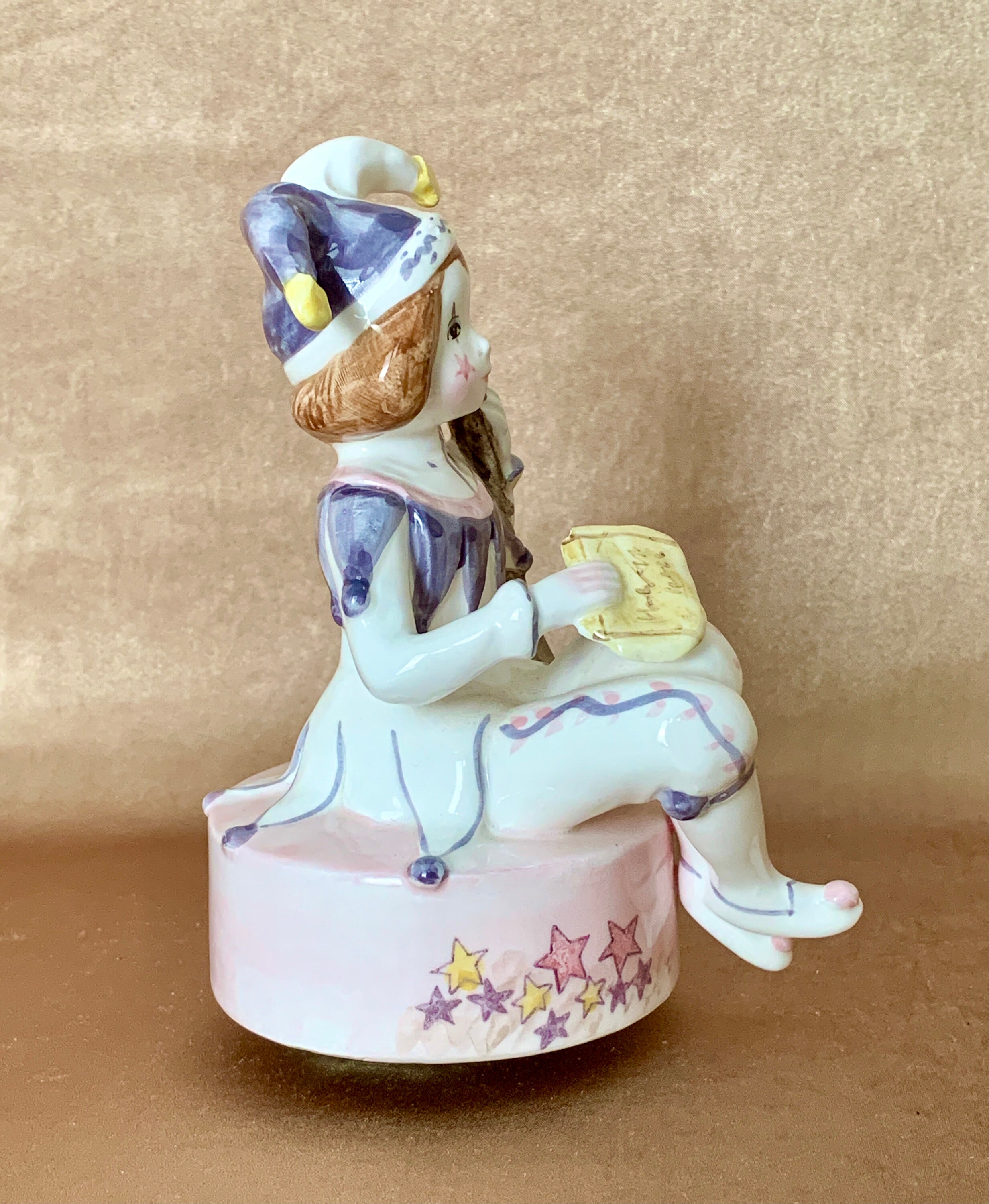 Schmid Yamata Jester Music Box, Signed Porcelain Collectible Schmid Yamata Jester Music Box, Signed Porcelain Collectible