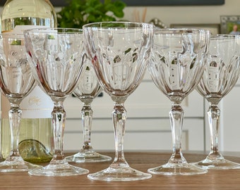 Six Nick and Nora Cocktail Stemware, Cristal D Arques "Washington" Pattern Small Wine Glasses, Classic Mid Century White Wine Glasses