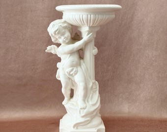 Large Vintage Cherub Candle Holder Soap Dish Candy Dish, Romantic Bath Bedroom Entry Home Decor