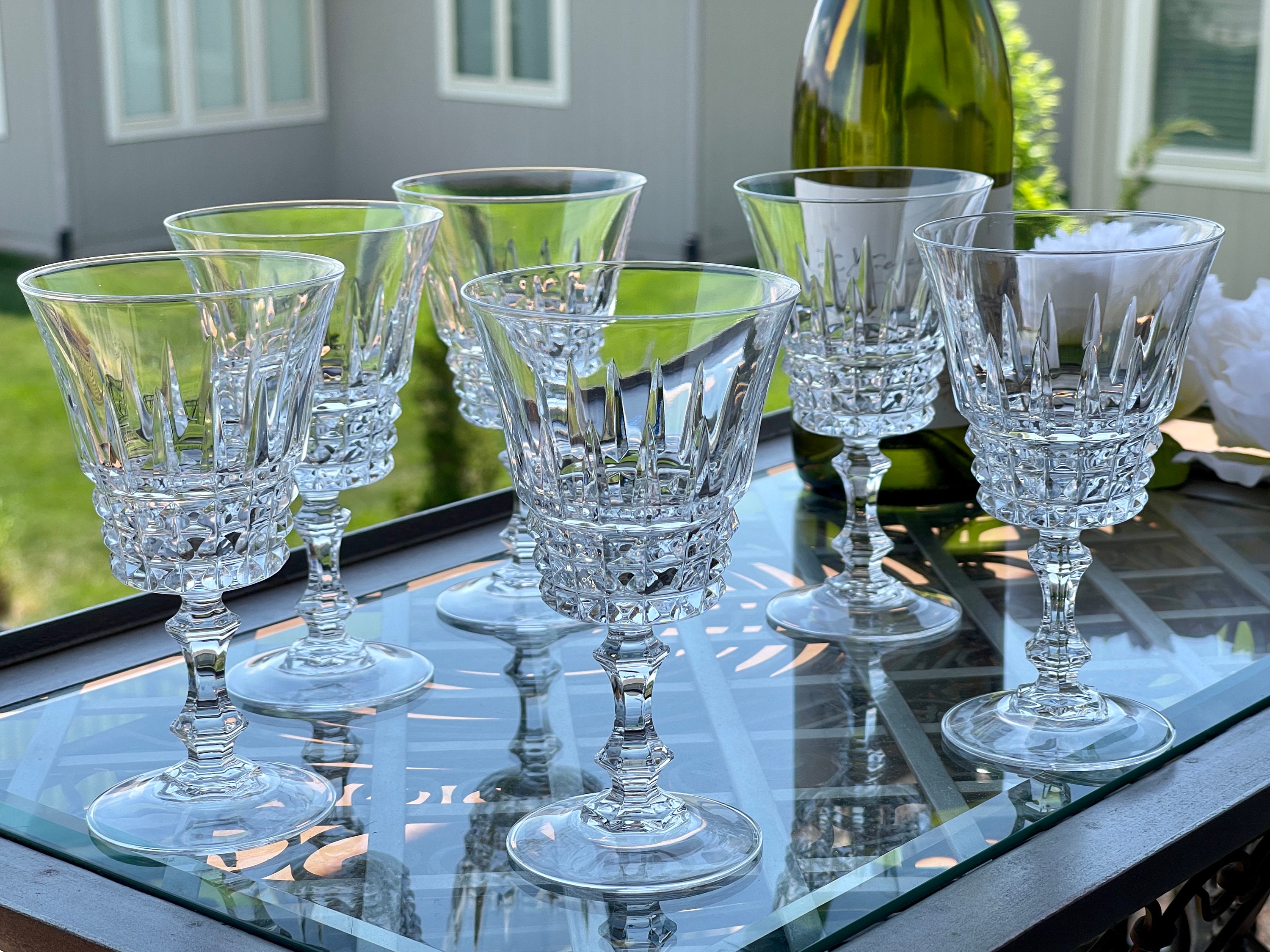 Cut glass wine glass with hand cut fluted panel 6 pieces – O