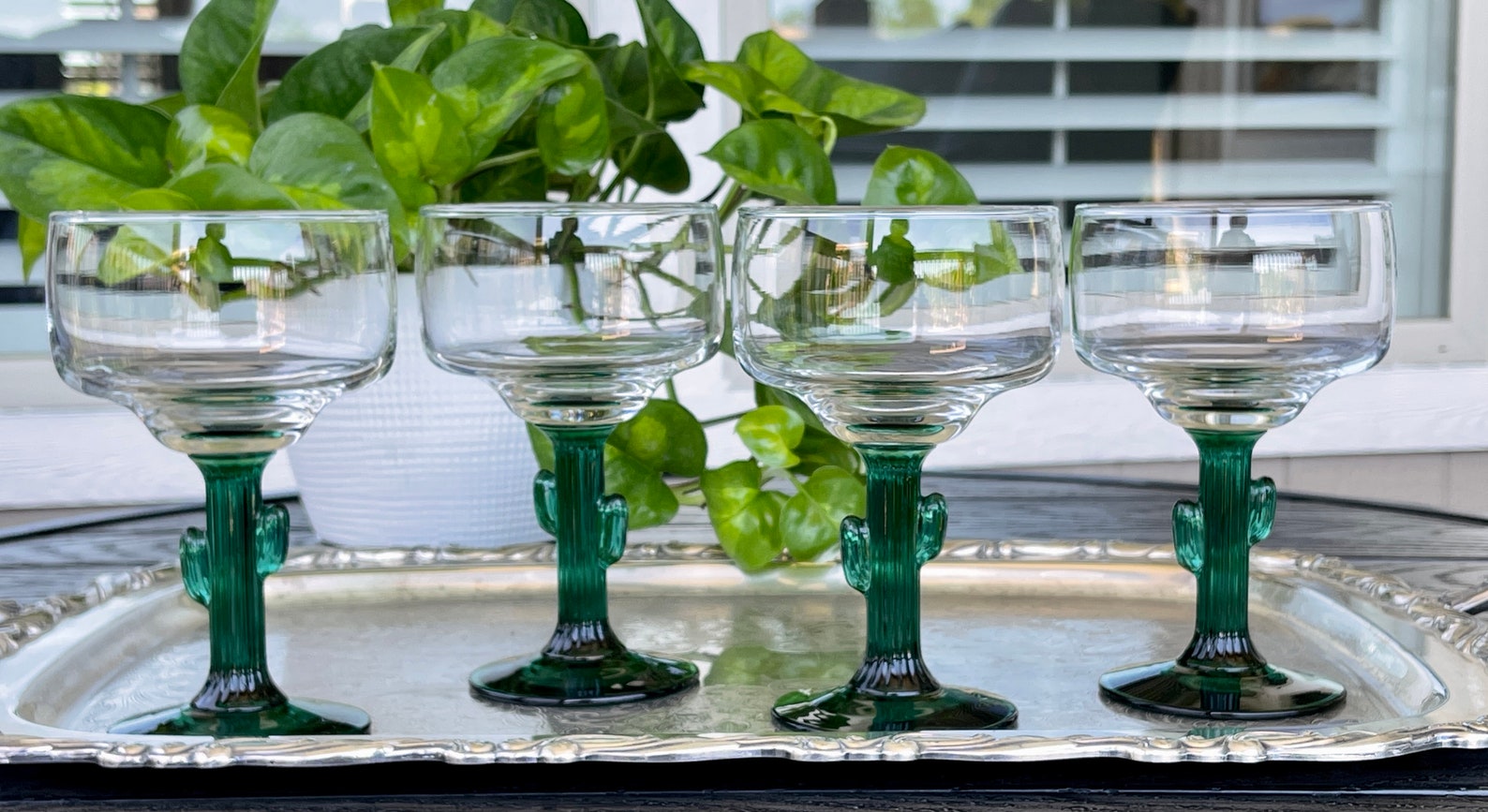 Green Cactus Stem Margarita Cocktail Glasses Summer Etsy