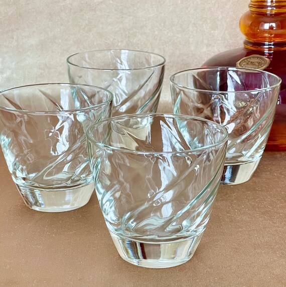 Vintage Swirl Small Drinking Glasses Thick Heavy Clear Glass Set of 5 