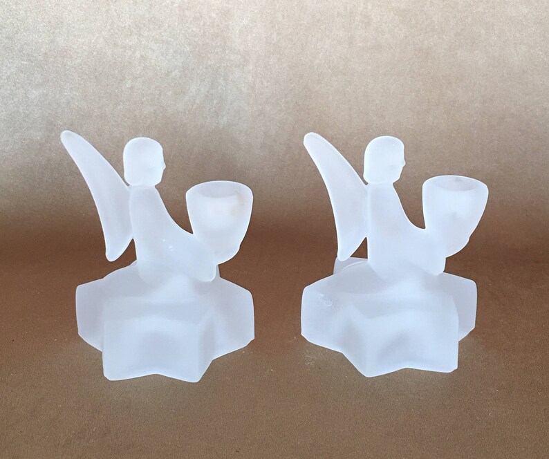 Angel Candle Holders Frosted Glass Angel LE Smith Angels Etsy UK