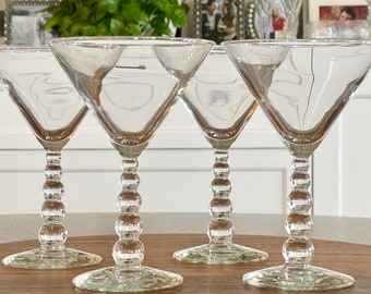 Four Vintage Southern Living Martini/Craft Cocktail Glasses, Large Five ball Stem Martini Glasses, Tropical Cocktail Goblets for Margaritas