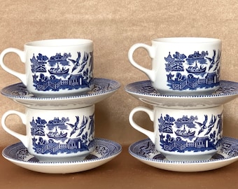 Churchill Blue Willow Georgian Cups and Saucers Vintage Item