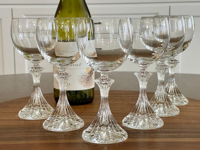 6 Vintage The Ritz Crystal Wine Glasses by Mikasa, Elegant Round Bowl w Textured Stems Wine Barware, Hand Crafted Luxury High End Stemware image 5