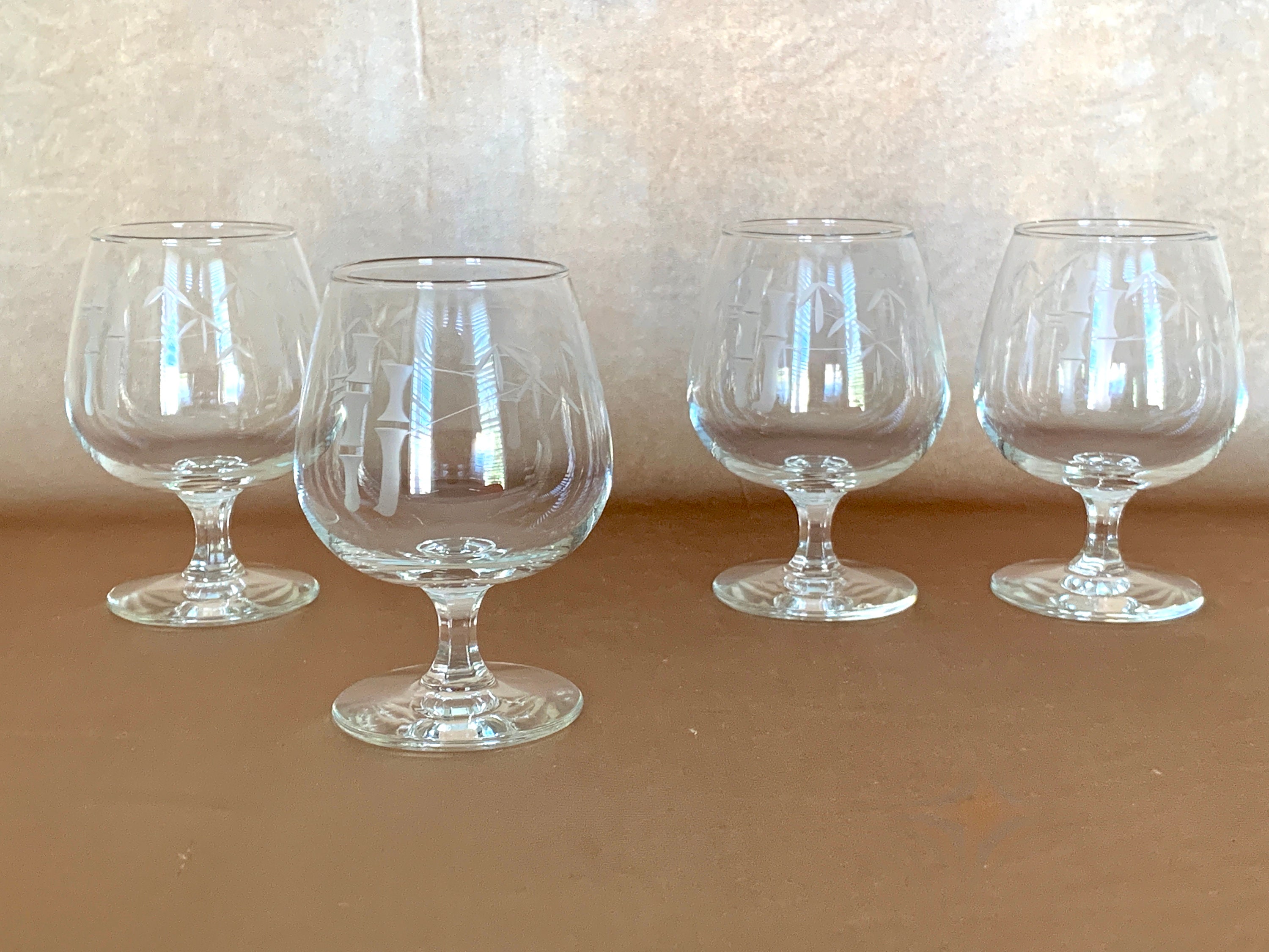 Etched Bamboo Brandy Snifters by Sasaki Multi Sided Stems Etsy