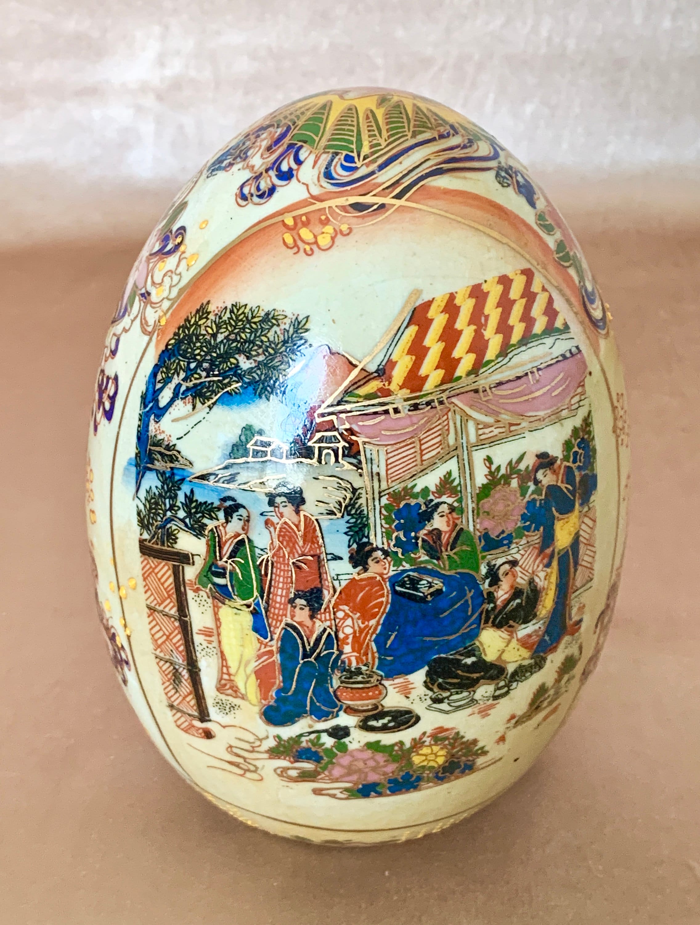 Vintage Asian Satsuma Egg Hand Painted Porcelain Chinoiserie Etsy 日本