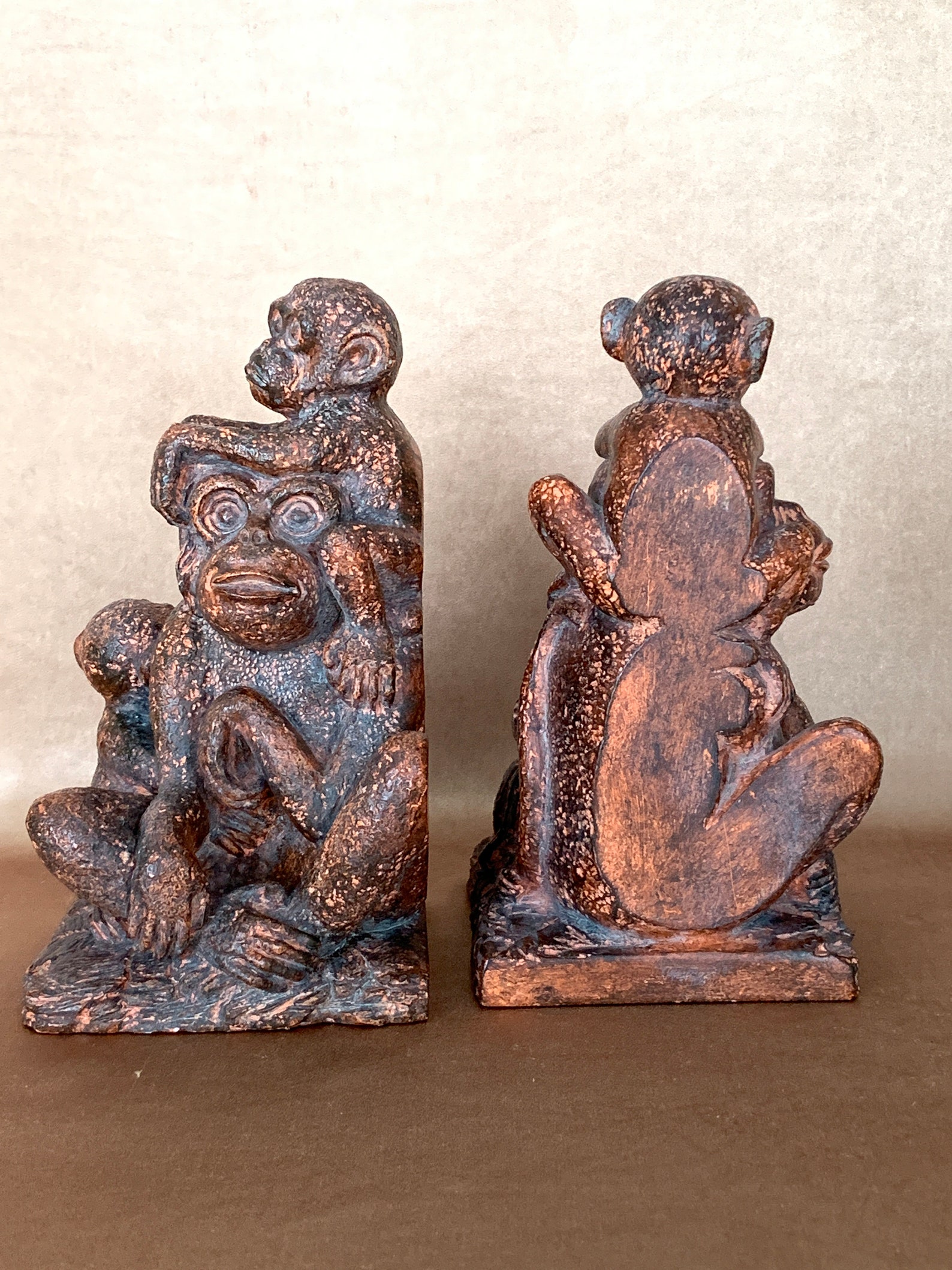 Vintage Monkey Bookends Home Decor Heavy Detailed Sand Resin Etsy