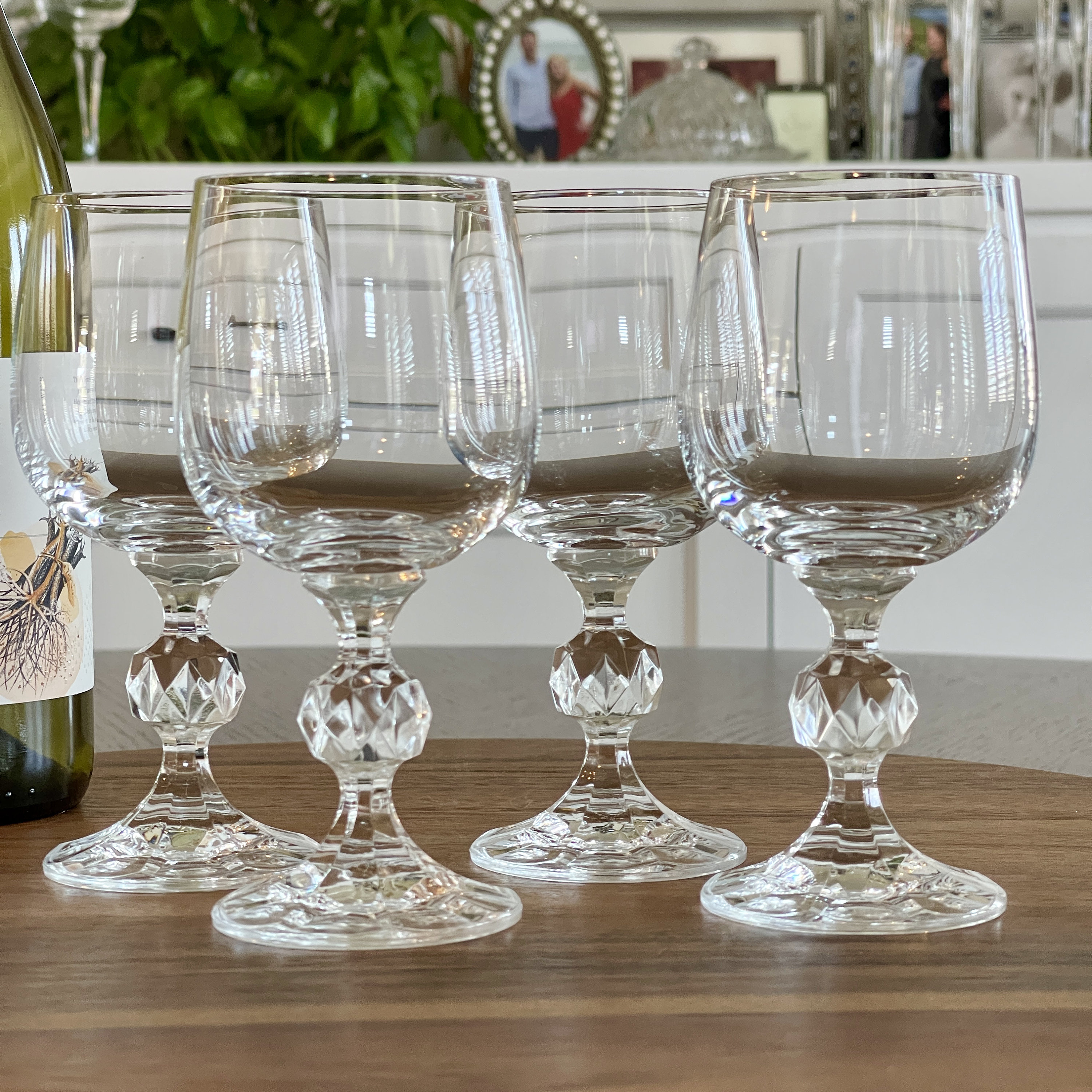 BOHEMIA GLASS 5点セット Vintage Bohemia Crystal White Wine Glasses: Faceted Ball Stem, Set