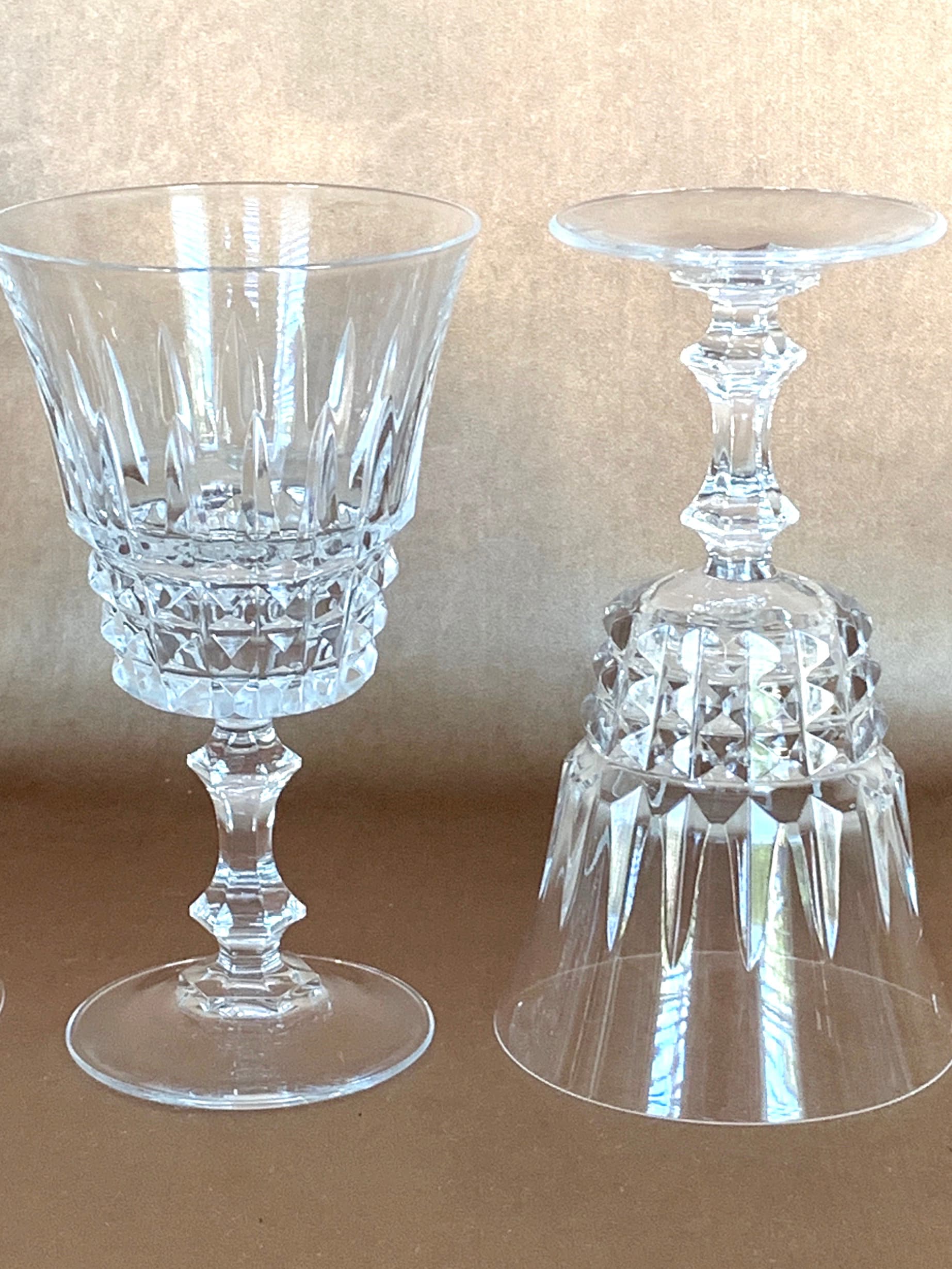 5 heavy, French crystal wine glasses in Antique Wine Glasses, Carafes & Drinking  Glasses