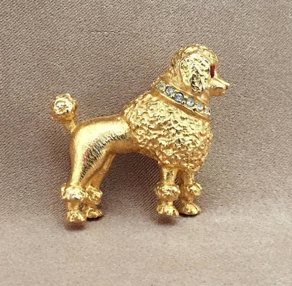 Hattie Carnegie, Poodle Pin, Stamped, Signed, Gold