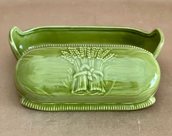 Vintage Franciscan "Green Wheat" Ceramic Lidded Butter Dish, Mid Century Collectible Pottery, Bright Green Retro Kitchen Butter Container