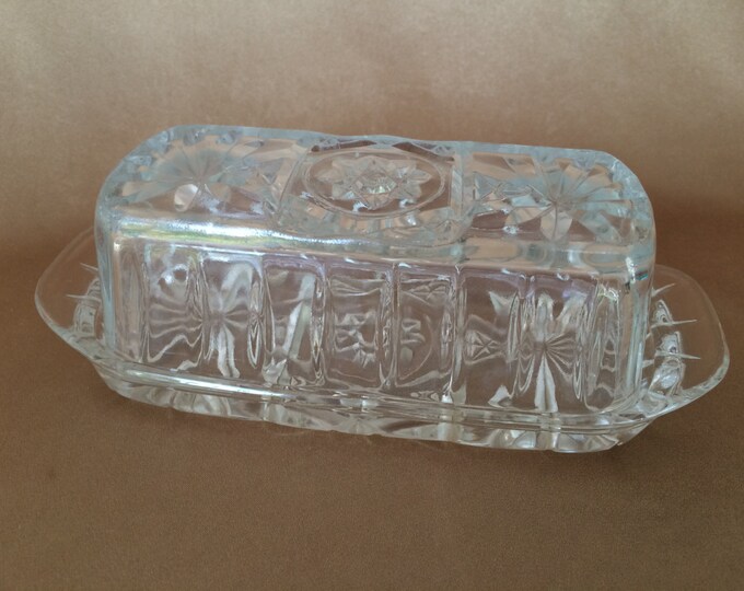 Butter Dish, Pressed Glass Clear Butter Dish, Early American Prescut
