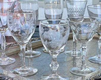 Curated Set of 8 Assorted Nick and Nora Cocktail Glasses, Mismatched Liquor Cocktail Barware Glass, Hand Blown Stemware for Craft Cocktails