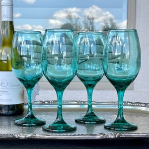 Pier 1 Iridescent Stemless Wine Glass Blue Cocktail Barware 20 OZ Set Of 8  4-4