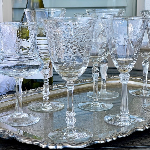 Crystal Wine Glass Set, Fancy Wine Goblets, Crystal Stemware, Etched  Crystal Glasses, Wedding Champagne, Crystal Glassware, Toasted Glasses 