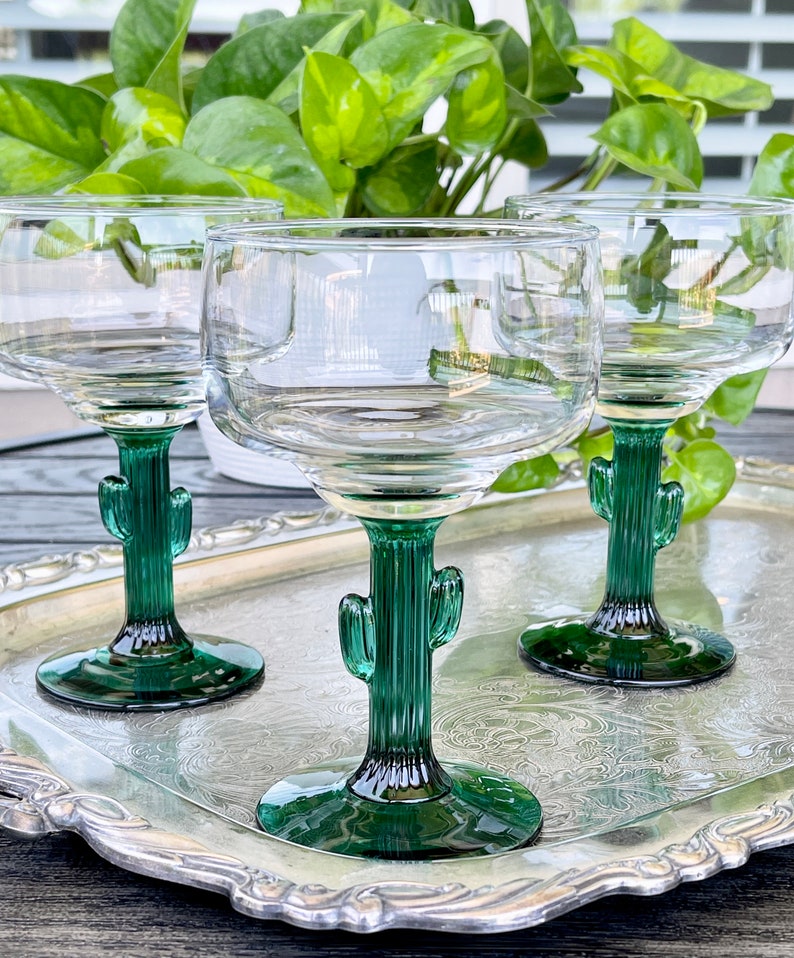 Green Cactus Stem Margarita Cocktail Glasses Summer Etsy