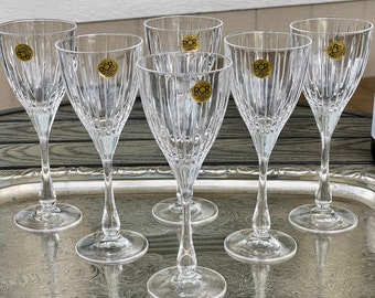 White Wine Goblets from Royal Crystal Rock in "Solaris" Pattern, Blown Glass Goblet from Italy, Sleek Sexy Wine Glasses with Vertical Panels