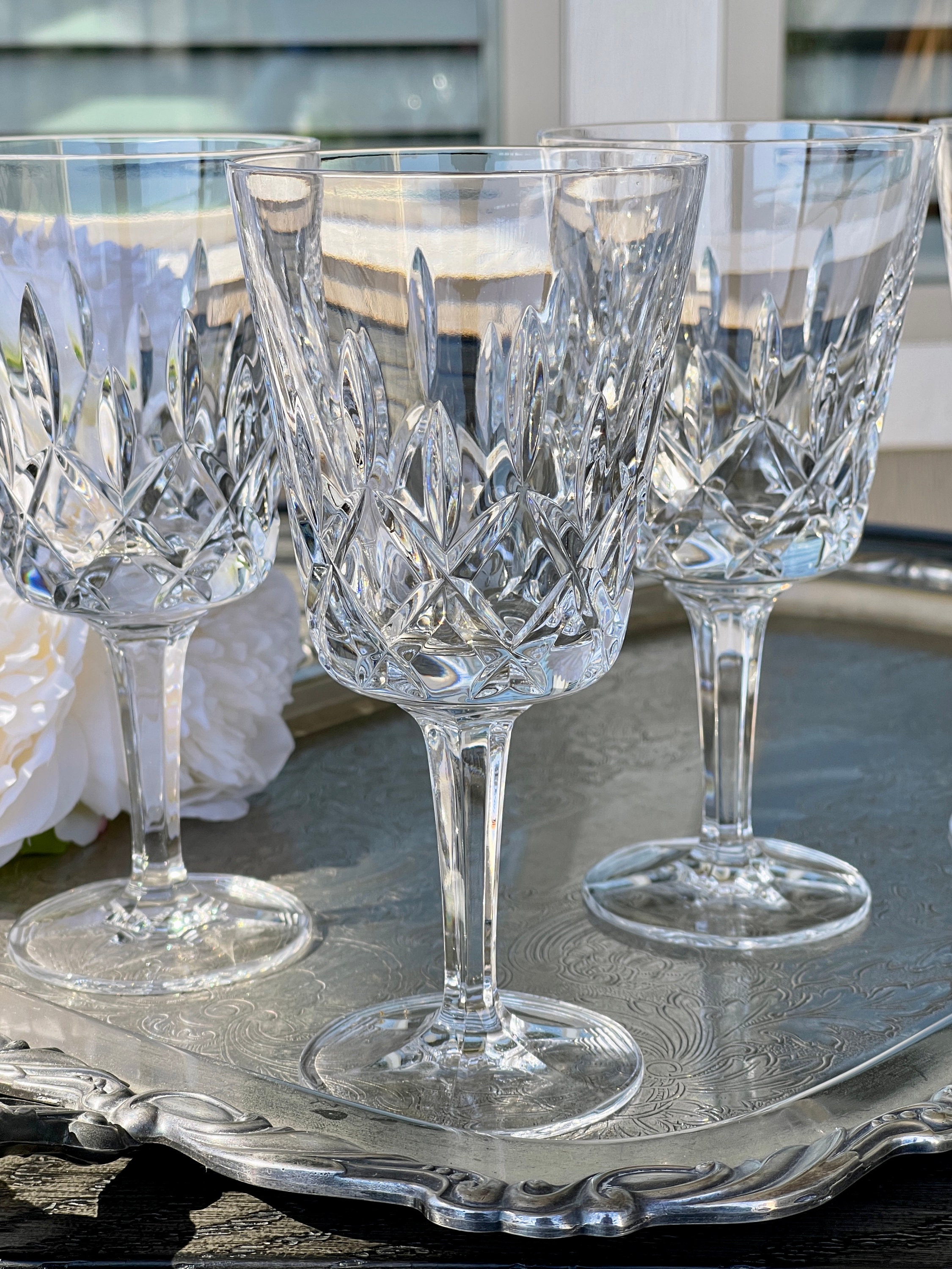 Gorham Crystal Water Glasses in king Edward Pattern, Four Hand Blown Stemmed  Water Goblets, Elegant Cut Crystal Traditional Drinking Glass 