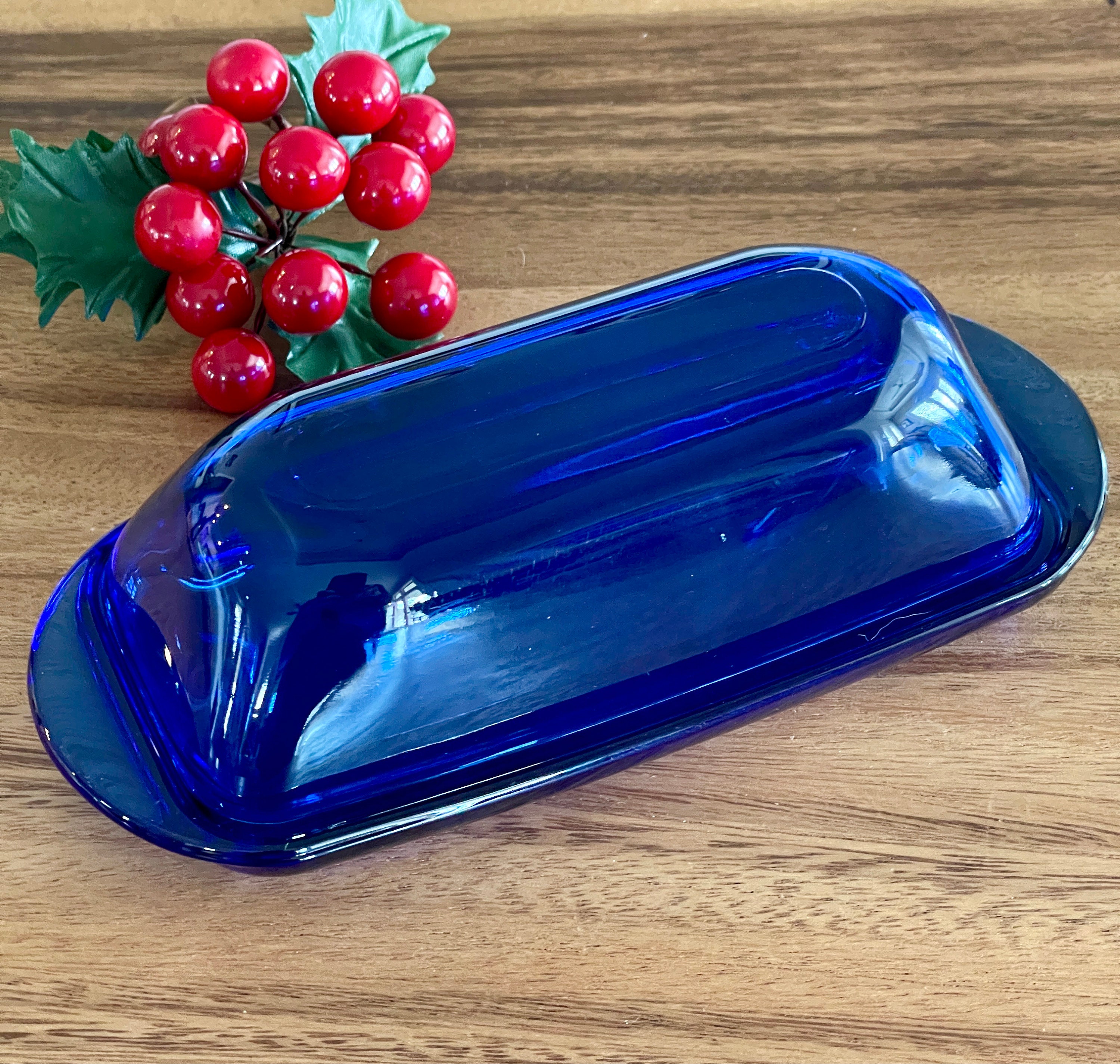 Anchor Hocking Cobalt Blue Glass Butter Dish Sapphire Blue Lidded 1 4 Lb Butter Dish Holiday Table Accessory Etsy