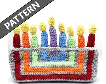 Pattern - Crochet - Rainbow Menorah Plushie