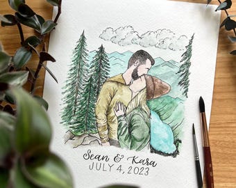 Custom Watercolor Couple Portrait