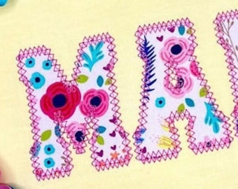Vintage Stitch Collegiate Applique Alphabet letters A thru Z, numbers Digital Machine Embroidery Applique Design 2 inch to 8 inch, 9 Sizes