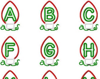 Luces de Navidad Trío Applique Máquina Bordado Diseño 5 Tamaños, luces de Navidad applique, marco monograma