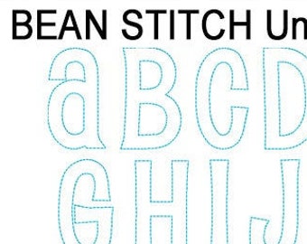 BEAN STITCH Scooter Applikation Alphabet Buchstaben Set Maschine Stickerei Design 8 Größen 2"-7", Vintage Stich Alphabet, Bohnenstich Alphabet