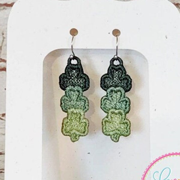 Clovers Stacked FSL Earrings Embroidery Machine Design, embroidery file, embroidery design, free standing lace, in the hoop