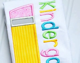 Kindergarten Grade Pencil Digital Machine Embroidery Applique Design 4 sizes