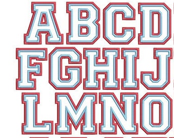 Double Satin Collegiate Applique Alphabet letters A thru Z, varsity applique alphabet, athletic block applique alphabet,