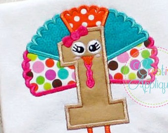 1st Thanksgiving Turkey Digital Machine Embroidery Applique Design 4 Size, 1st thanksgiving applique, first thanksgiving applique